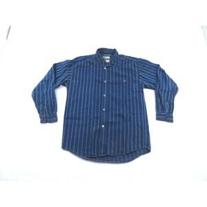 Flip Flop Casual Shirt, Blue Striped Button-Up Sz M 1980s